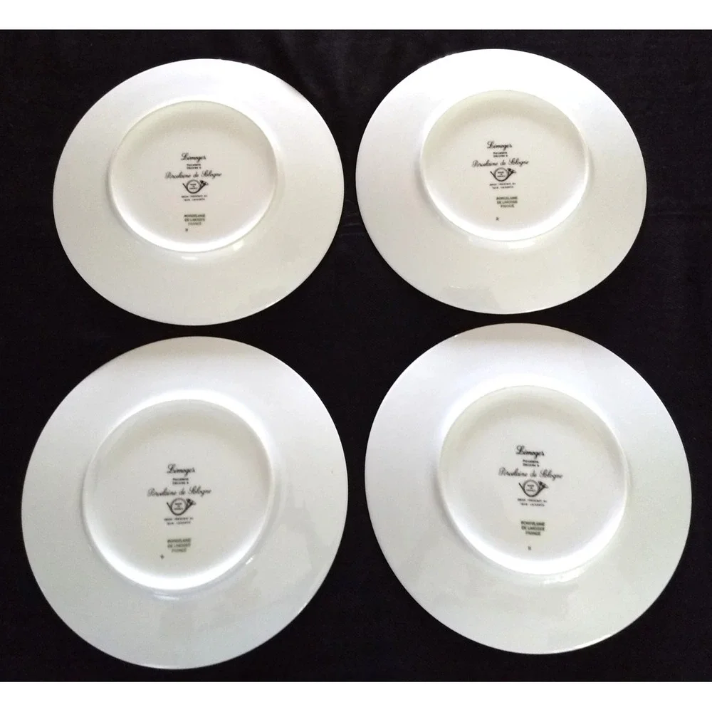 Limoges Porcelaine de Sologne Canape Plates France Camembert Cheese & Wine Set/4